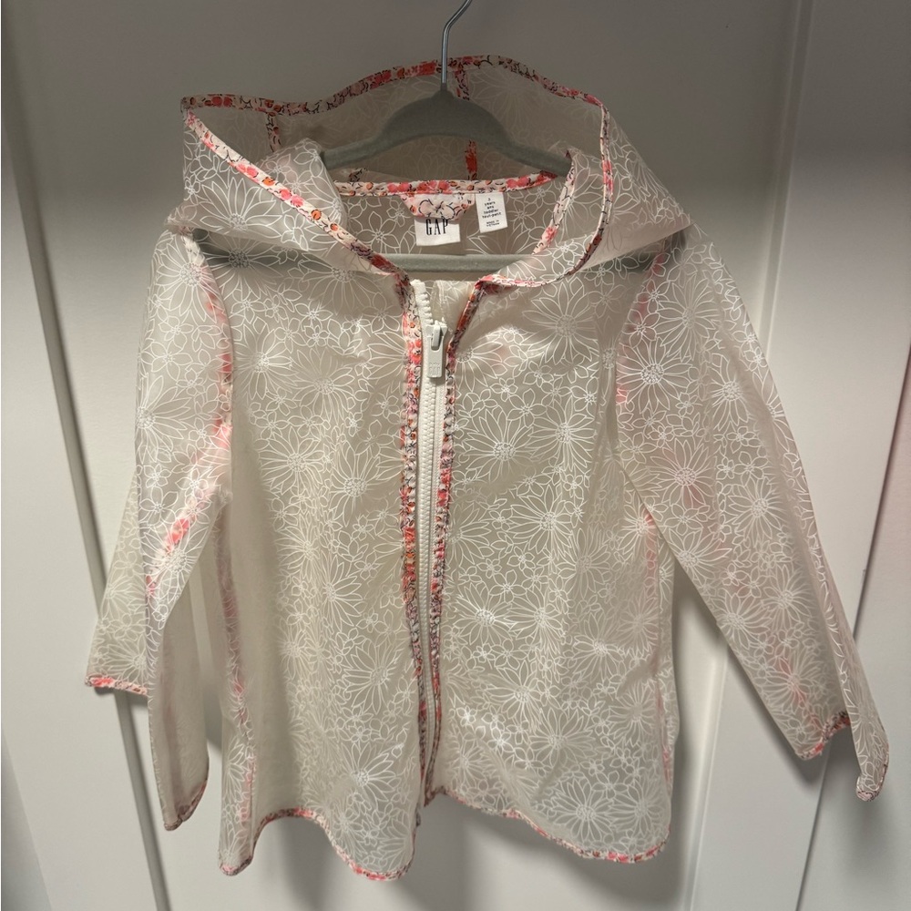 GAP Kids Cream Floral Raincoat with Red Accents
